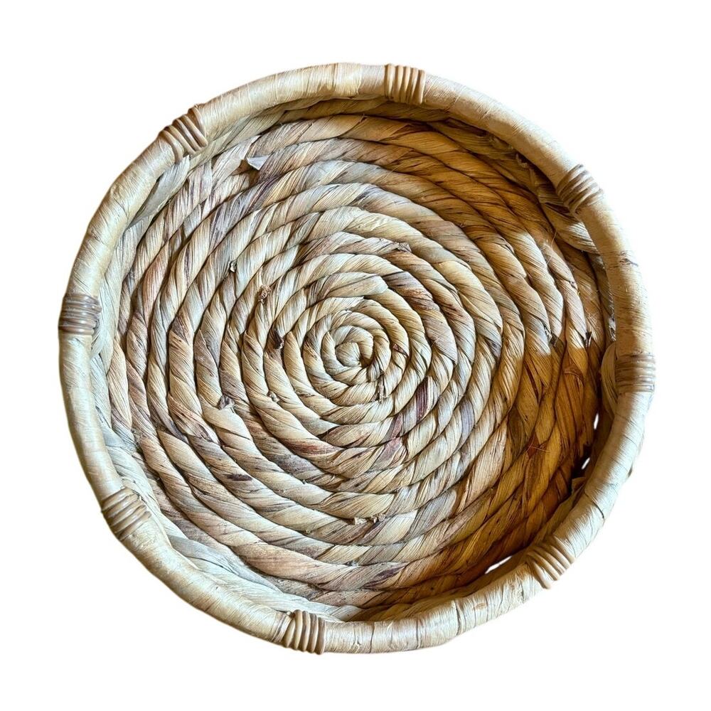 Woven Coil Seagrass Tray 10" Round Boho Trinket Dish & Dresser Organizer